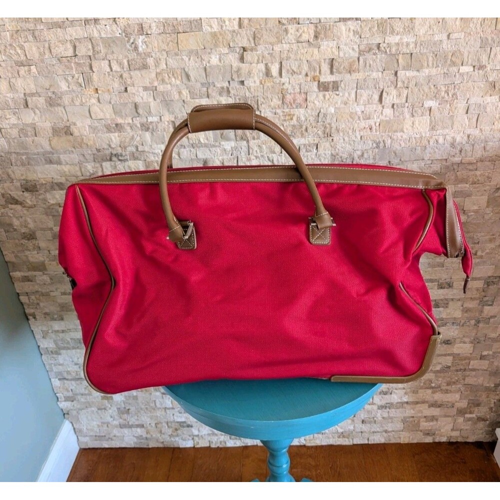 Tommy Hilfiger Red Heritage Prep Vintage Aesthetic Luggage Rolling Duffle Tote image 3